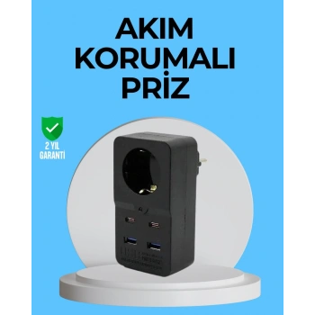Termal Korumalı Priz Otomatik Çocuk Kilidi 4 USB Type C