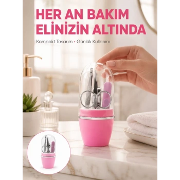 Tırnak Bakım Manikür Pedikür Seti 4 Parça Pembe Pratik Günlük Kullanım Yeni Nesil