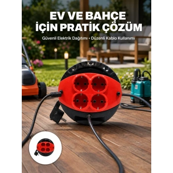 Türkiye Üretimi 5 Metre 4 Prizli Kablolu Makara
