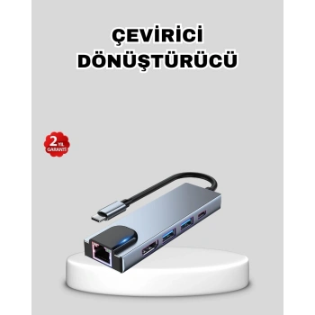 Type-C Çoklu Dönüştürücü – Alüminyum Gövde Hızlı Veri Aktarımı ve Şarj Desteği