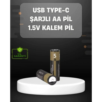 USB Type-C Girişli Şarjlı AA Lityum Pil | 1.5V Sabit Çıkış | 3200mWh (2li Paket)