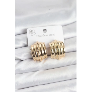 Vintage Model 316L Çelik Gold Renk Kadın Küpe 5886