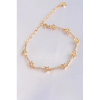 Vip Seri Pirinç Zirkon Taşlı Gold Renk Halley Model Bileklik 5886