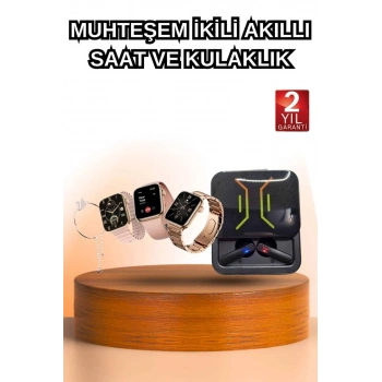 Wireless Şarjlı Akıllı Saat ve Dijital Göstergeli Kablosuz Bluetooth Kulaklık Nabız Ölçer