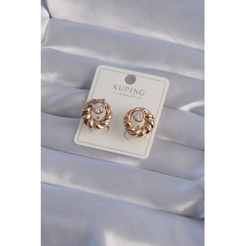 XUPİNG Rose Renk Oval Zirkon Taşlı Burgu Model Küpe 5886