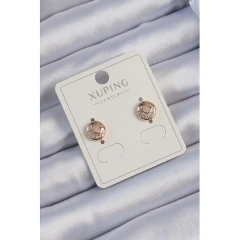 Xuping Rose Renk Zirkon Taşlı Yansımalı Oval Küpe 5886