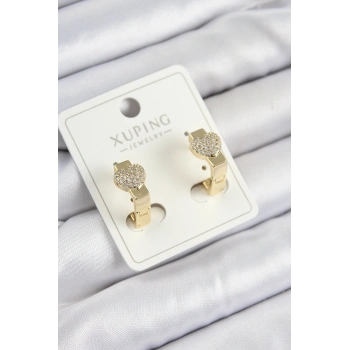 Xuping Zirkon Taşlı Kalp Model Gold Renk Kadın Küpe 5886