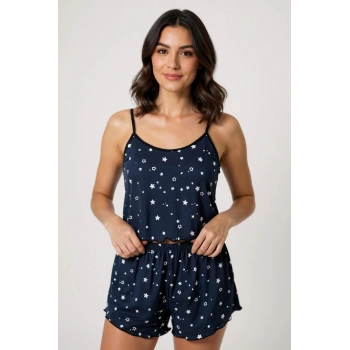 Yıldız Desenli Lacivert Şortlu Pijama Takımı