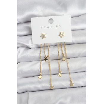 Yıldız Model Gold Renk Pirinç Sallantılı Kadın Küpe 5886