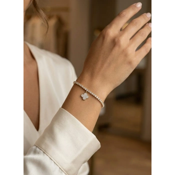 Yonca Model Zirkon Taşlı Gold Renk Asansörlü Su Yolu Bileklik 5886