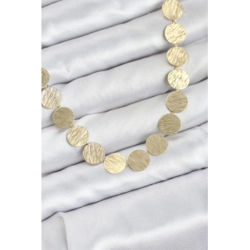 Yuvarlak Plaka Model Gold Renk Kadın Kolye 5886