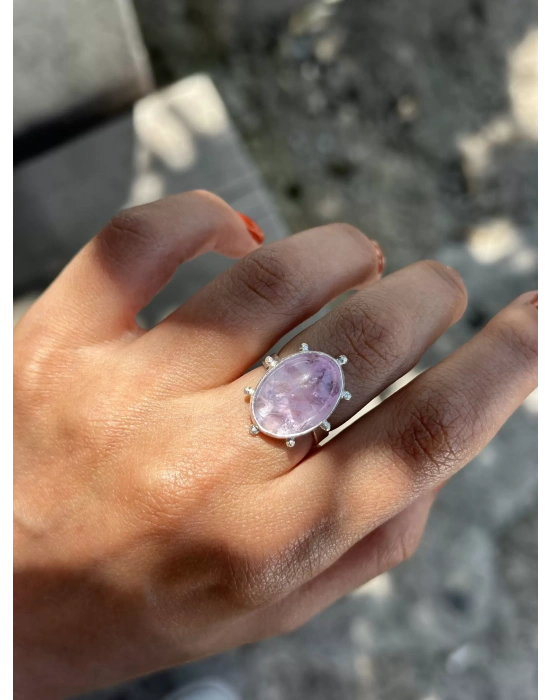 Ametist Taşlı Ay Yıldız Yüzük