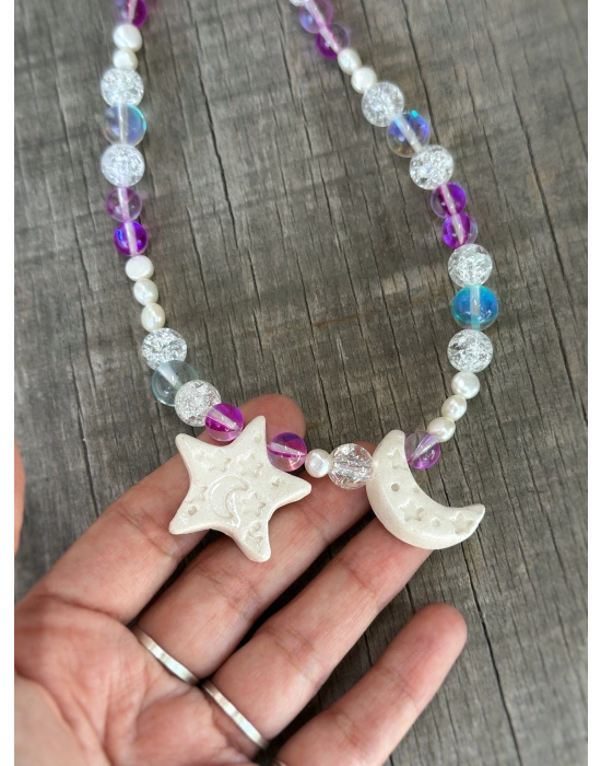 Seramik Ay ve Yıldız Kolye