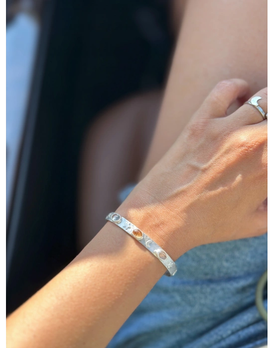 Sitrin ve Kuvars Taşlı Kelepçe Bileklik