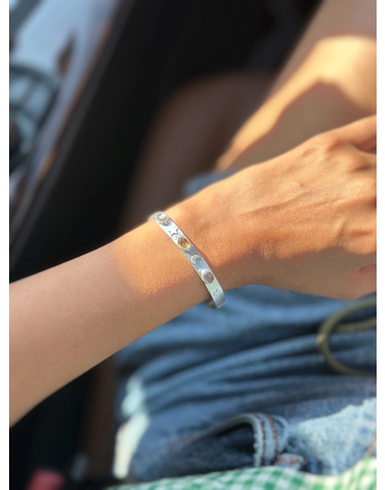 Sitrin ve Kuvars Taşlı Kelepçe Bileklik