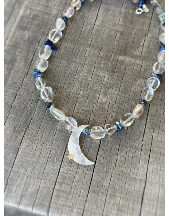 Lapis ve Kuvars taşlı ay kolye