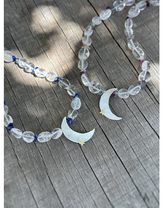 Lapis ve Kuvars taşlı ay kolye