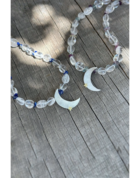 Florite ve Kuvars taşlı Ay Kolye