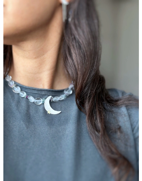 Florite ve Kuvars taşlı Ay Kolye