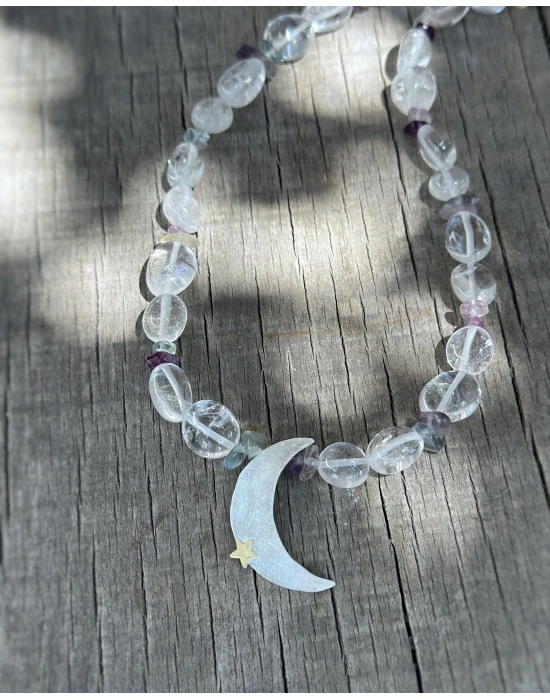 Florite ve Kuvars taşlı Ay Kolye