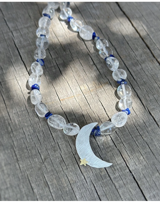 Lapis ve Kuvars taşlı ay kolye