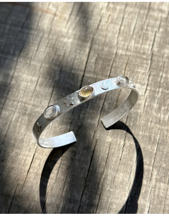 Sitrin ve Kuvars Taşlı Kelepçe Bileklik