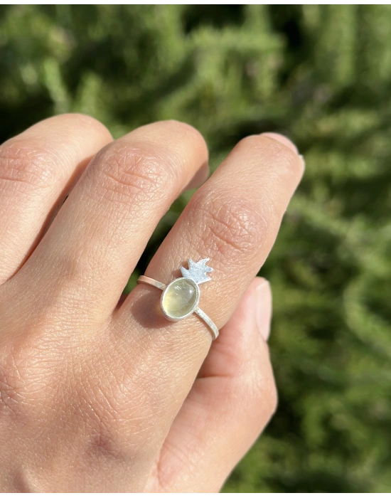 Yeşil Prehnite Taşlı Ananas Yüzük