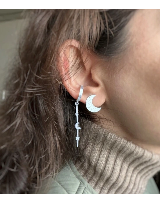 3lü Ay Yıldızlı Küpe Seti