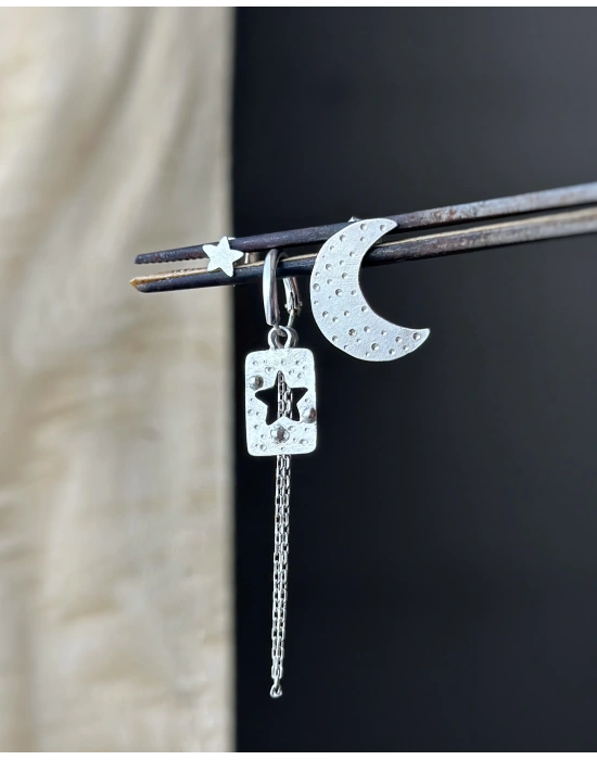 3lü Ay Yıldızlı Küpe Seti