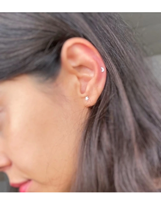 Mini boy Ay ve Yıldız Sade Çift Küpe