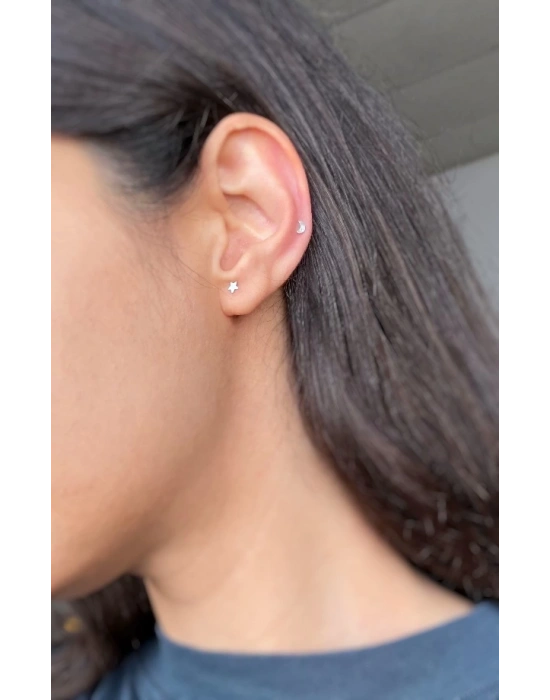 Mini boy Ay ve Yıldız Sade Çift Küpe