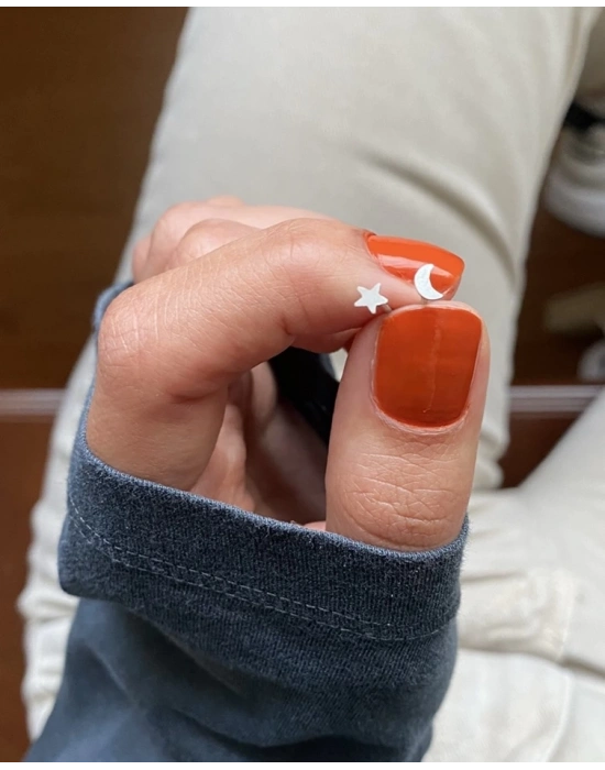 Mini boy Ay ve Yıldız Sade Çift Küpe