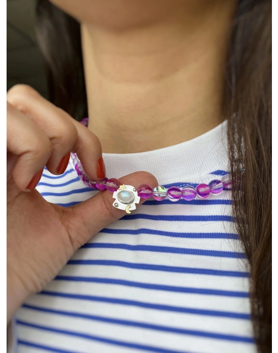 Mor Kuvars Taş Dizili Astronot Kolye