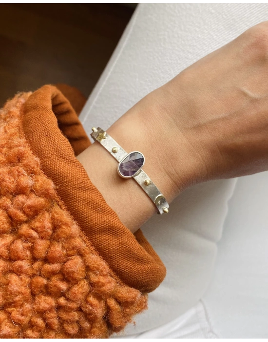 Ametist Taşlı Ay Yıldızlı Kelepçe Bileklik