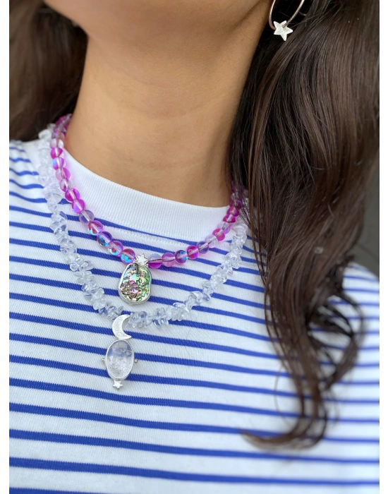 Kuvars Taşlı Ay Kolye