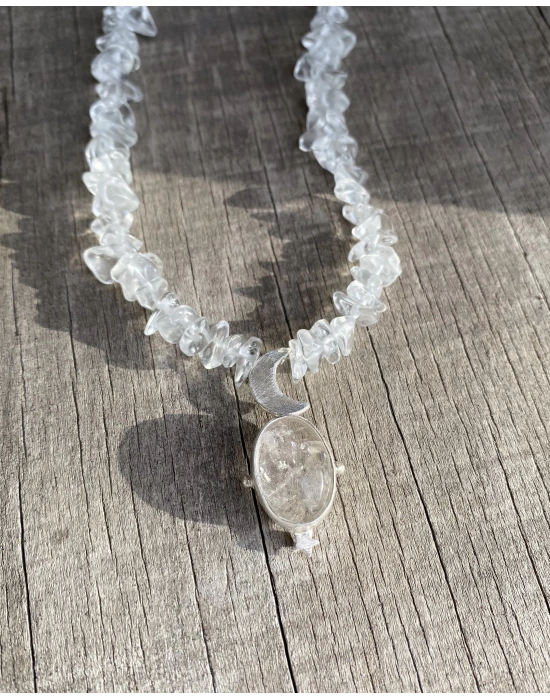 Kuvars Taşlı Ay Kolye
