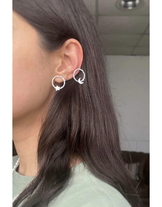 Yuvarlak Ay ve Yıldız Çift Küpe