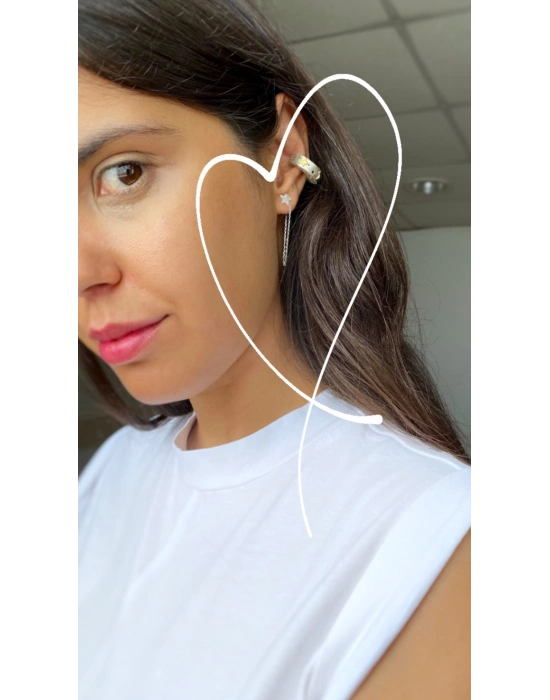 Büyük Earcuff ve Mini Yıldız Küpe Takımı