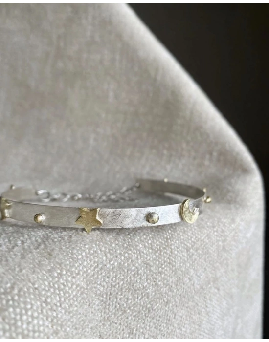 Ay ve Yıldızlı Gümüş Zincirli Halhal