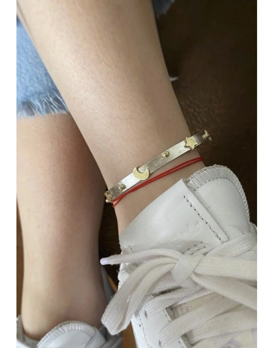 Ay ve Yıldızlı Gümüş Zincirli Halhal