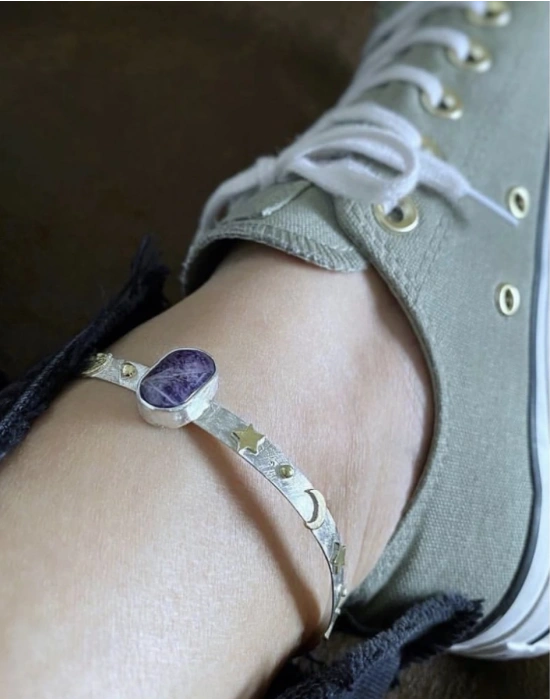 Mor Ametist Taşlı Halhal