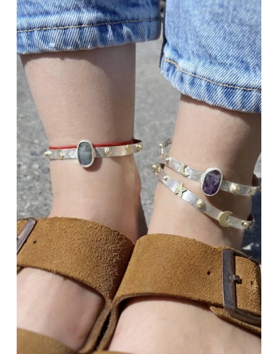 Mor Ametist Taşlı Halhal