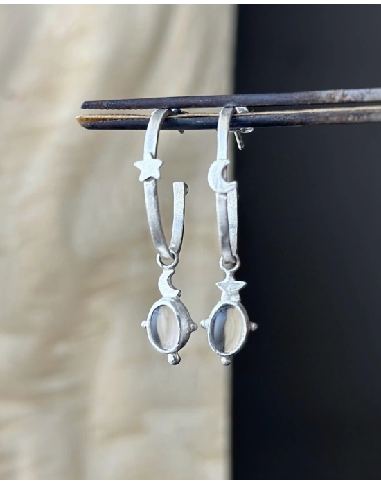 Kuvars Taşlı Çift Halka Küpe