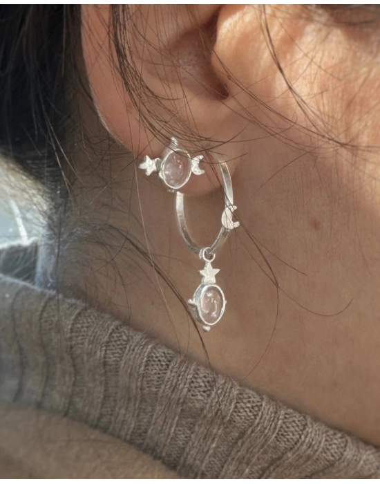 Kuvars Taşlı Çift Halka Küpe