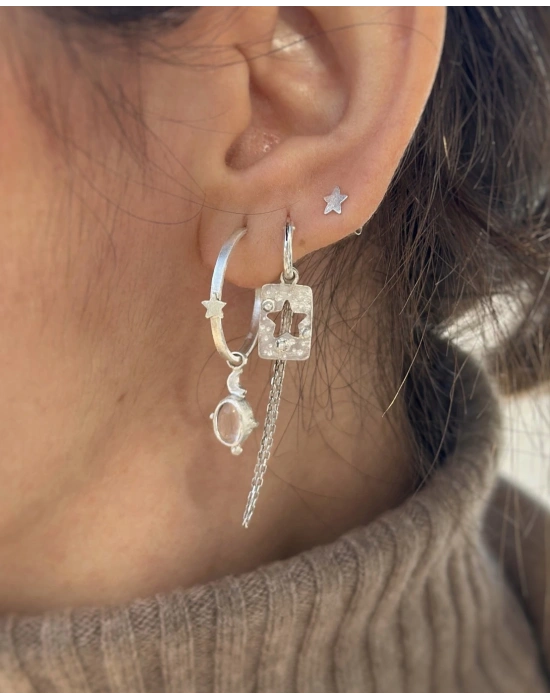 Kuvars Taşlı Çift Halka Küpe