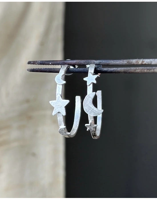 Ay ve Yıldız Çift Halka Küpe