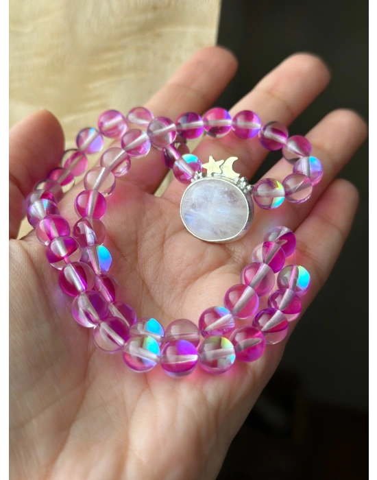 Mor Kuvars ve Ay Taşlı Kolye