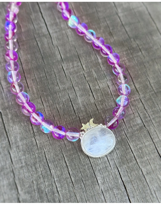 Mor Kuvars ve Ay Taşlı Kolye