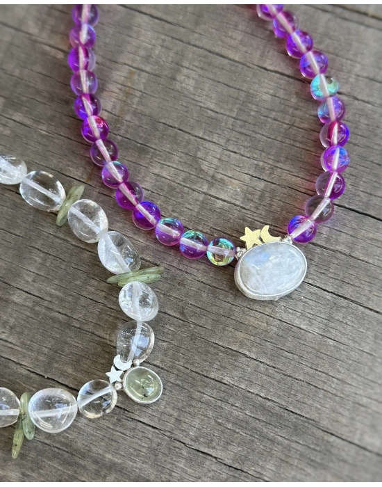 Mor Kuvars ve Ay Taşlı Kolye