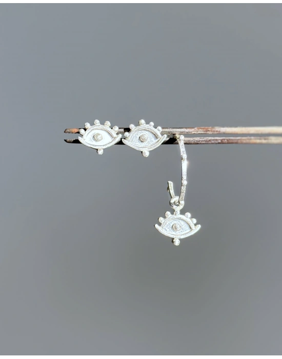 Evil Eye Küpeler, 2 adet pimli ve 1 adet halkalı küpe